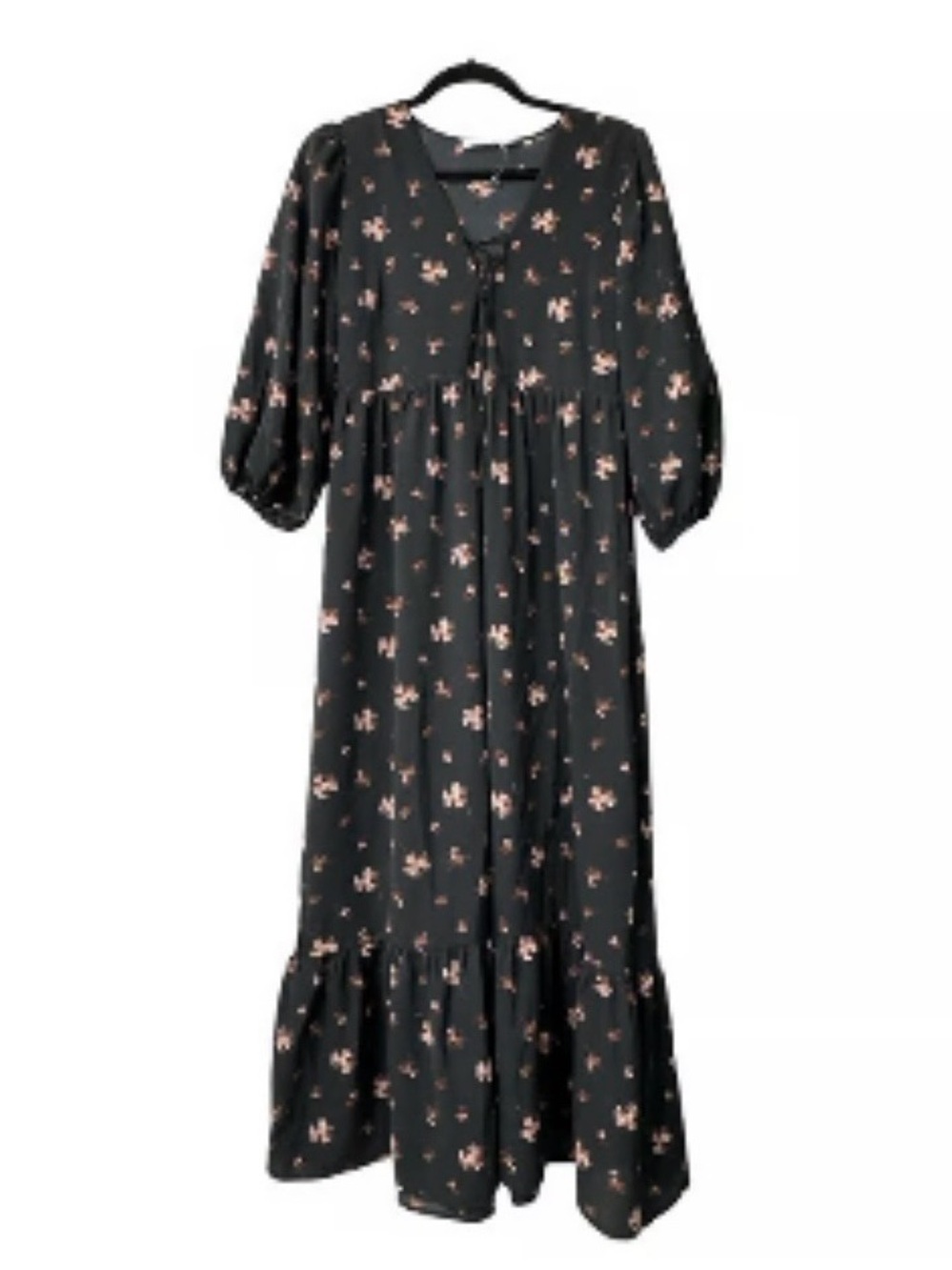 Lush Black Maxi Dress with Pink Floral Print